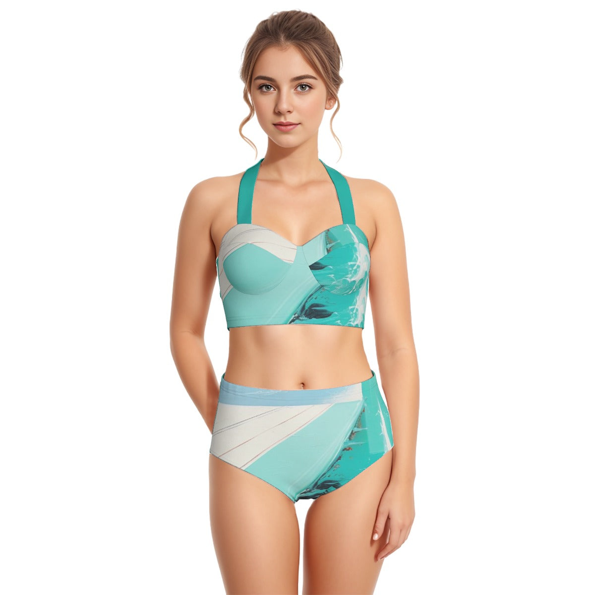 All-Over Print Women's Swimsuit Set With Halter