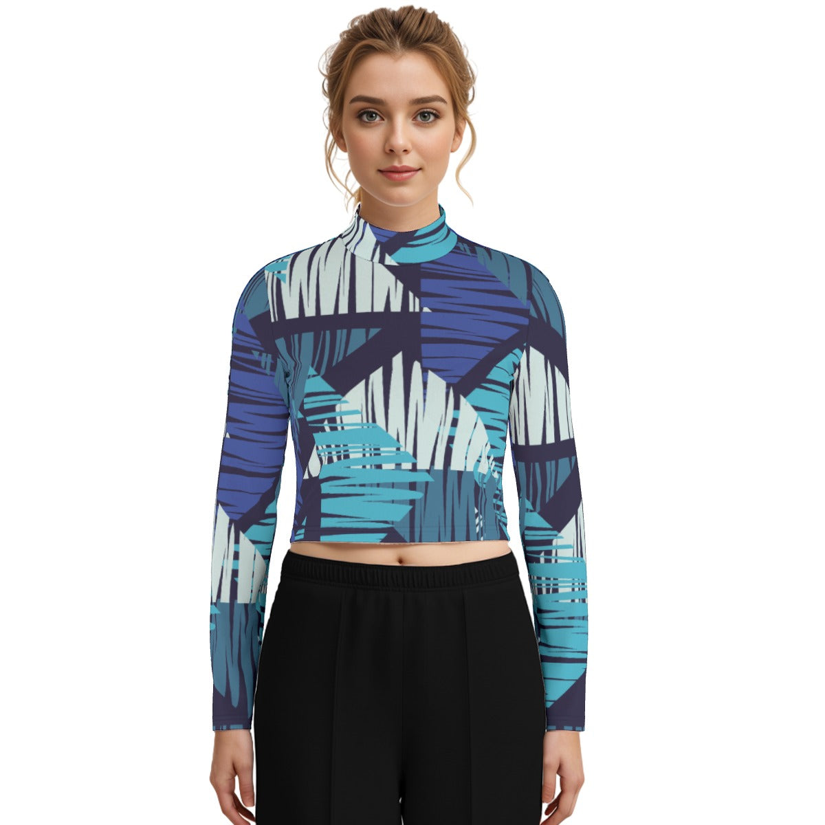 Eco-Friendly All-Over Print Women's Turtleneck T-shirt With Long Sleeve