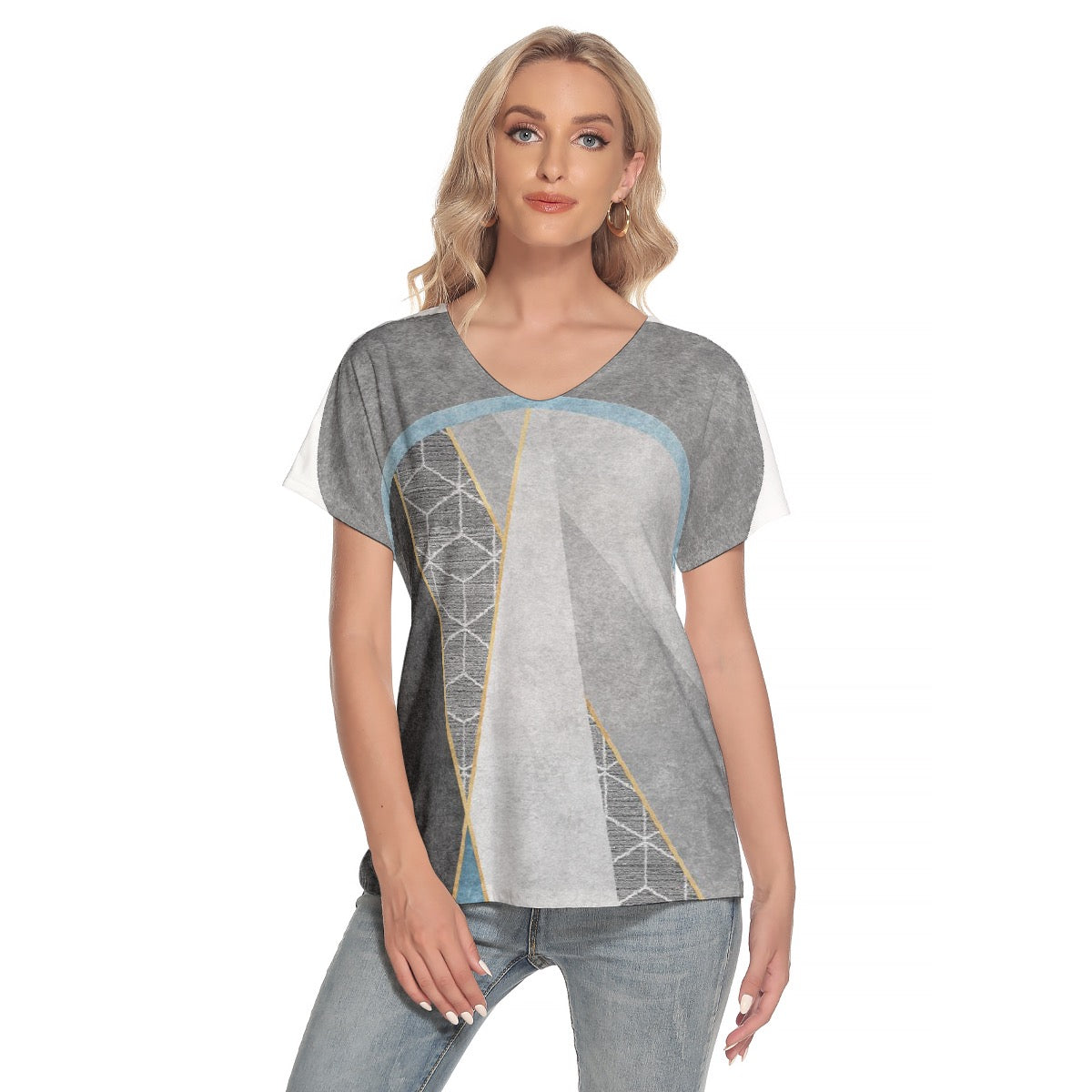 All-Over Print Women's Loose V-neck Short Sleeve T-shirt