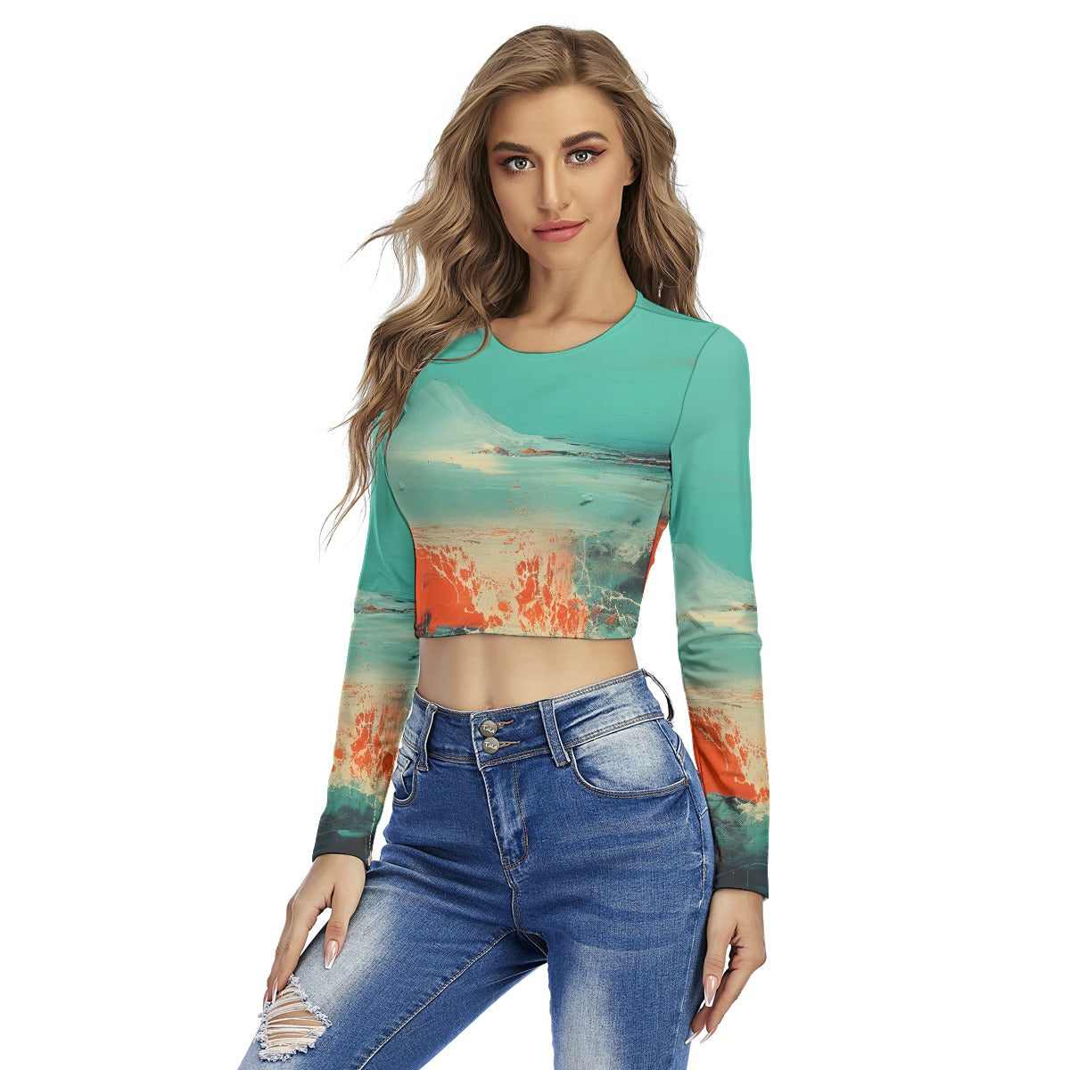 All-Over Print Women's Round Neck Crop Top T-Shirt