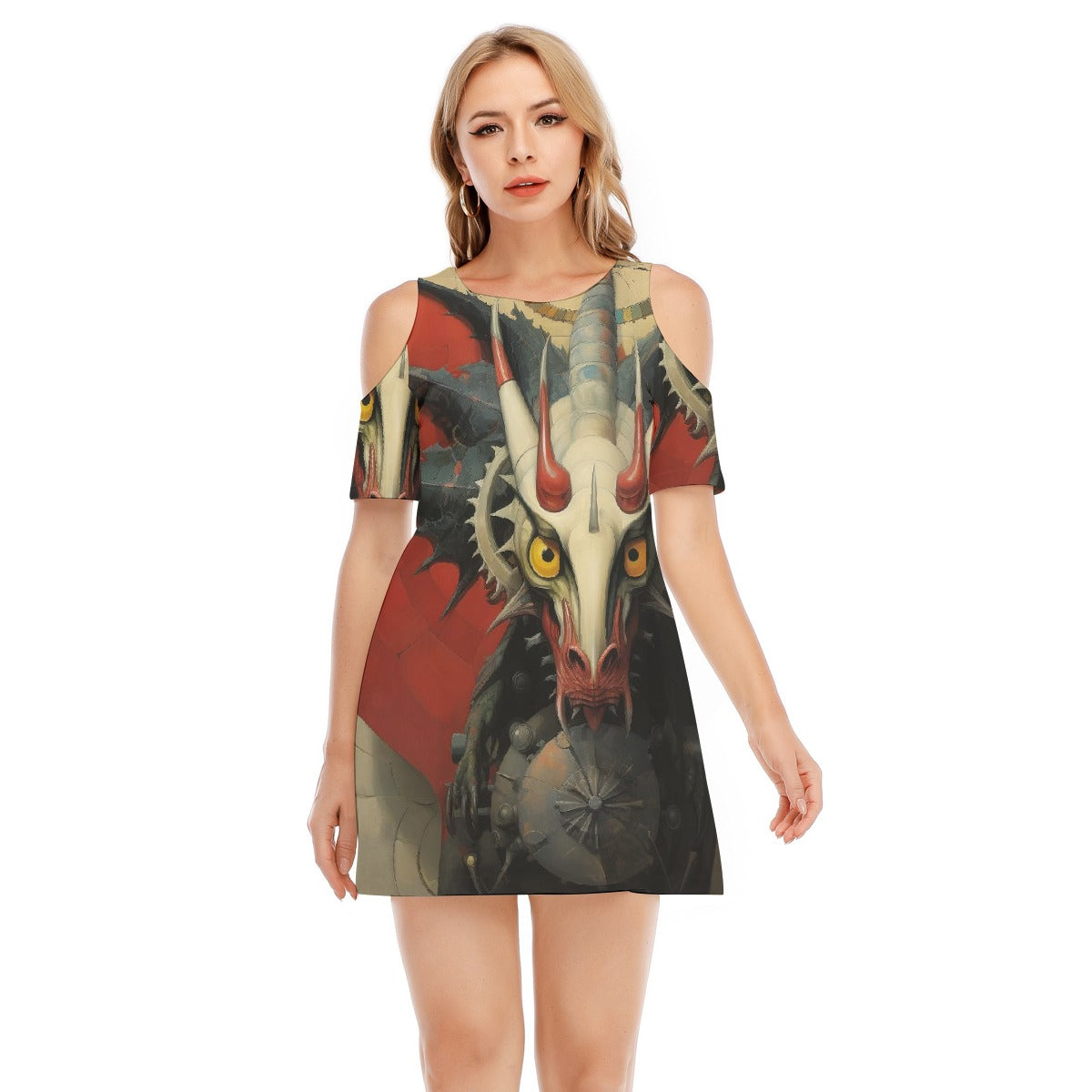 All-Over Print Women's Cold Shoulder Dress | 190GSM Cotton