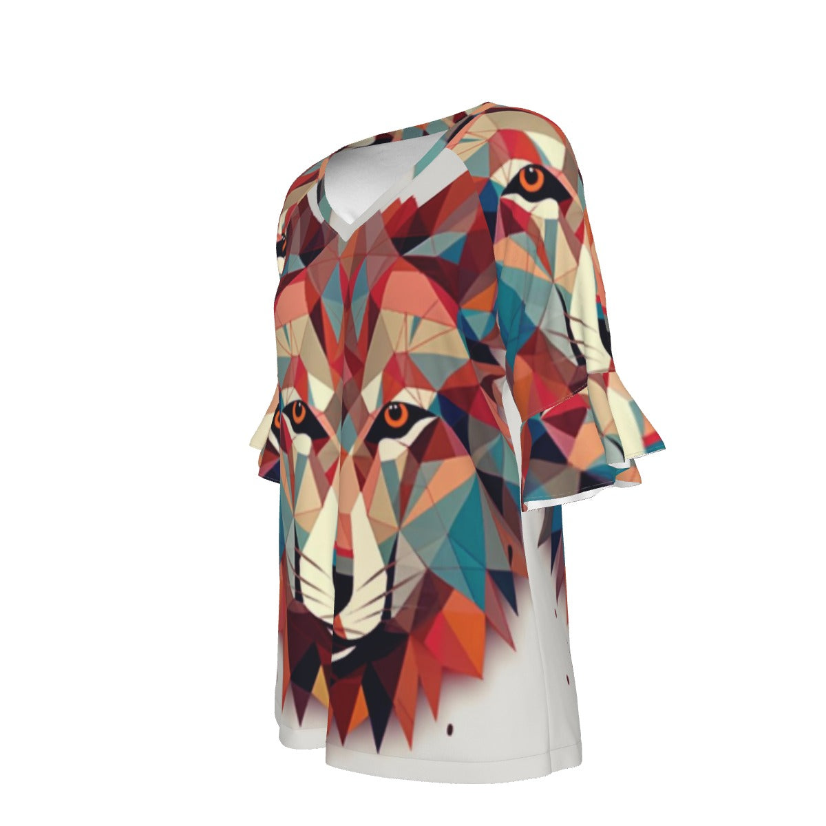 All-Over Print V-neck Women's T-shirt With Bell Sleeve