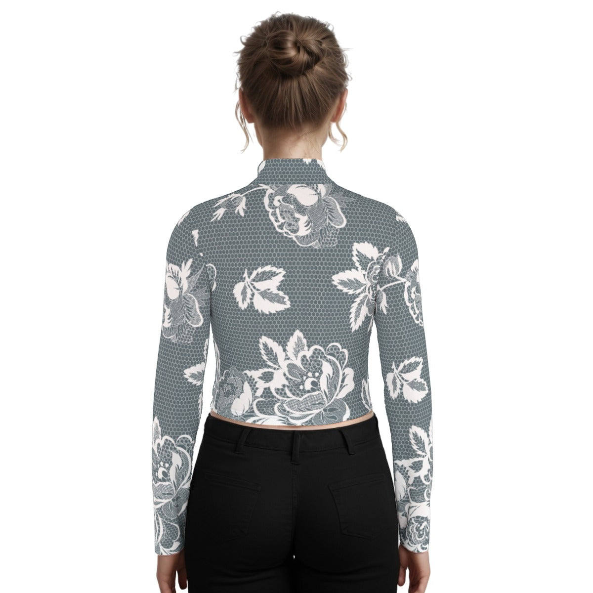 Eco-Friendly All-Over Print Women's Turtleneck T-shirt With Long Sleeve