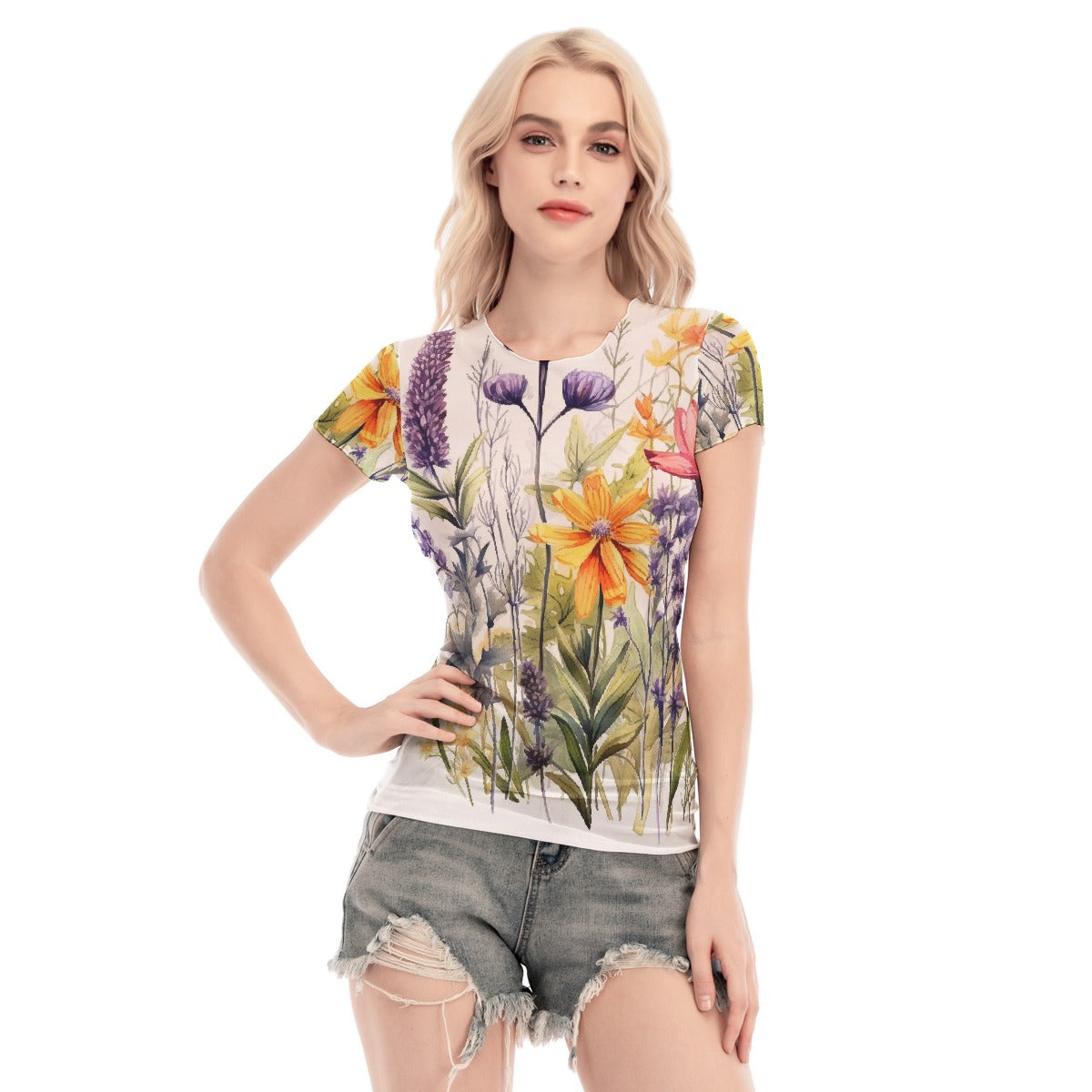 All-Over Print Women's Short Sleeve Mesh Blouse