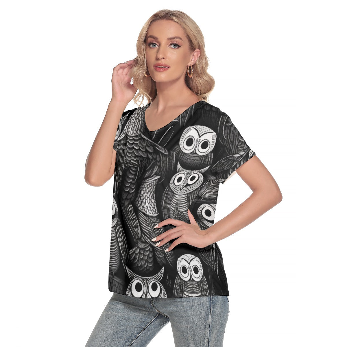 All-Over Print Women's Loose V-neck Short Sleeve T-shirt