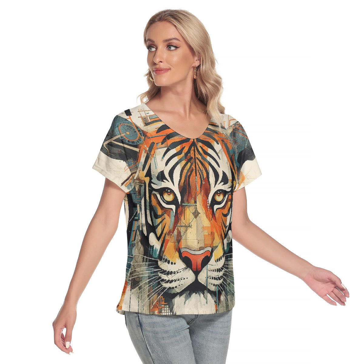 All-Over Print Women's Loose V-neck Short Sleeve T-shirt