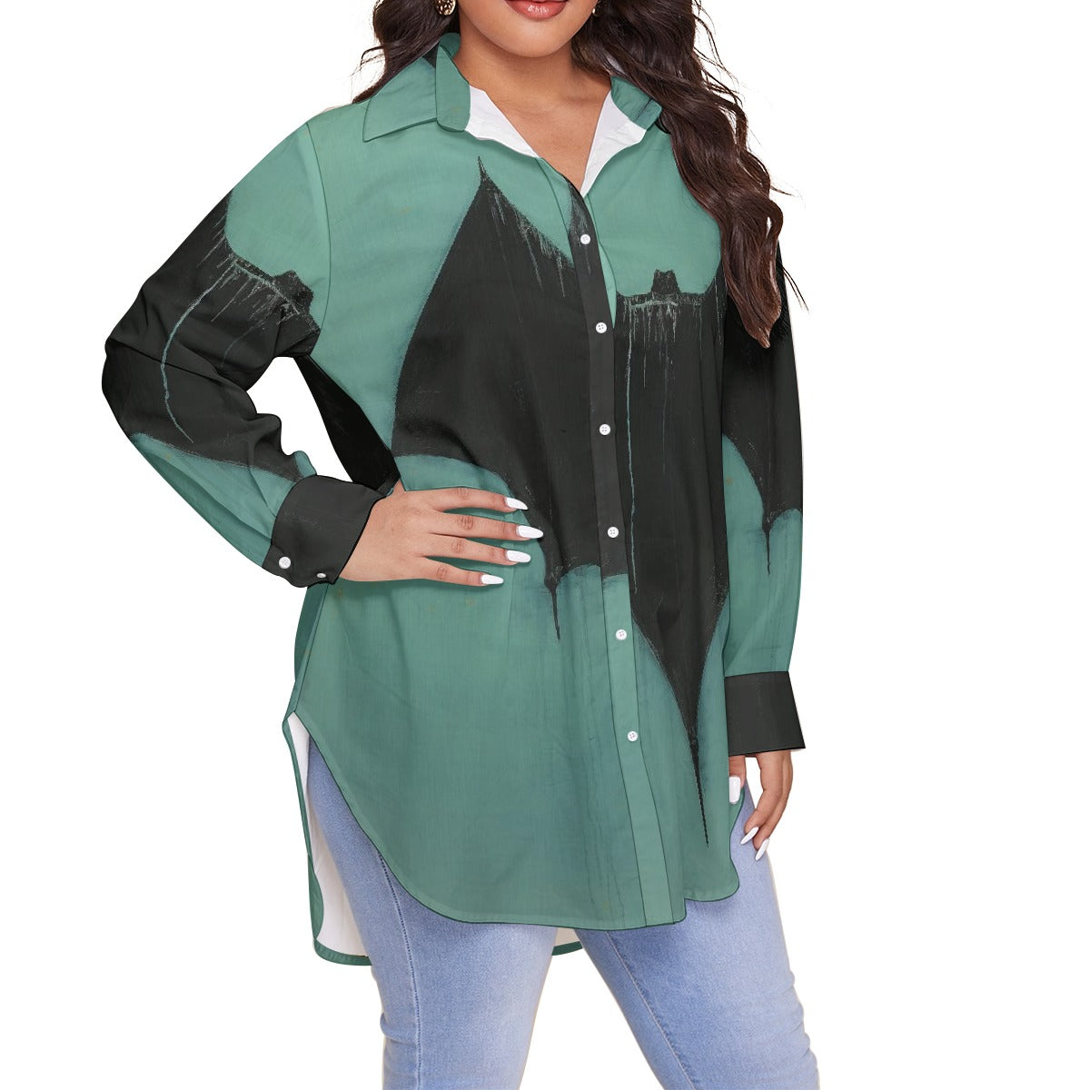 All-Over Print Women's Shirt With Long Sleeve(Plus Size)