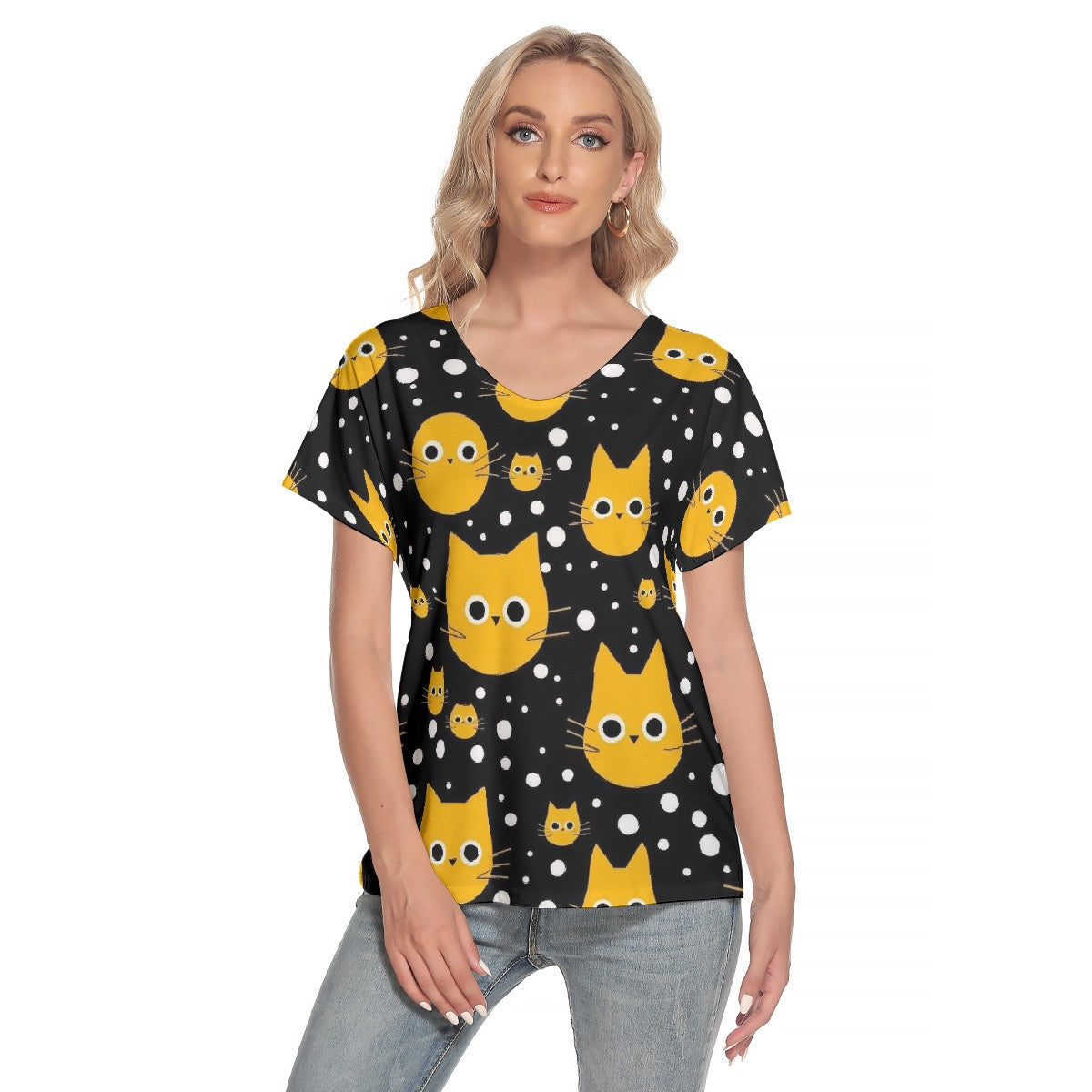 All-Over Print Women's Loose V-neck Short Sleeve T-shirt