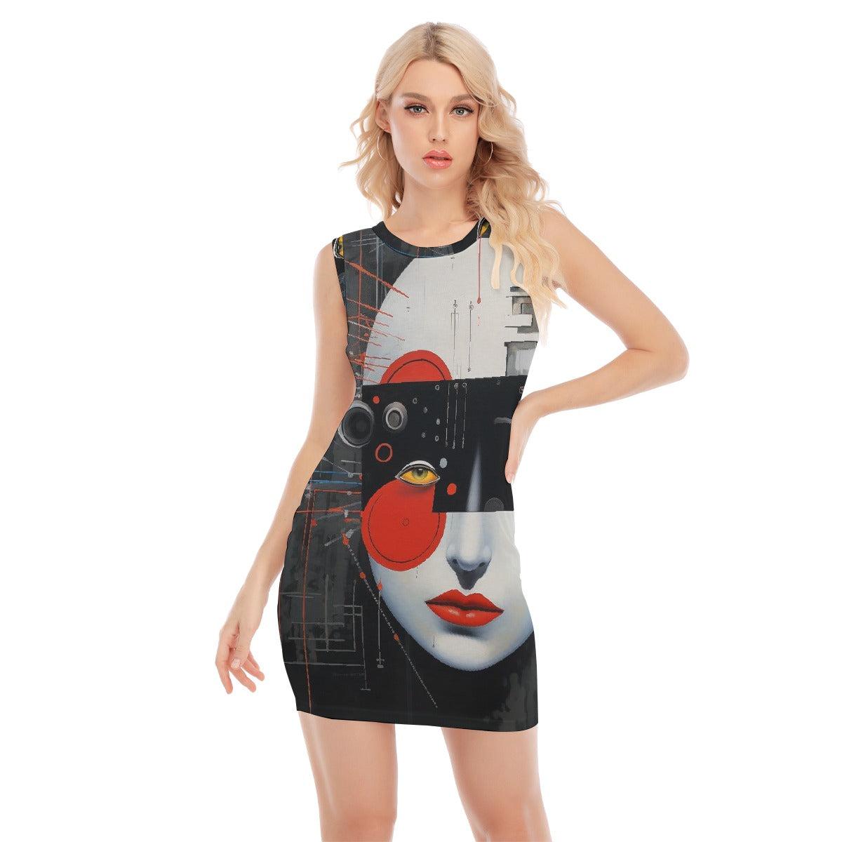 All-Over Print Women's O-neck Sleeveless Hip Skirt