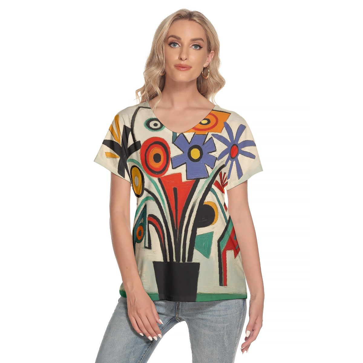 All-Over Print Women's Loose V-neck Short Sleeve T-shirt