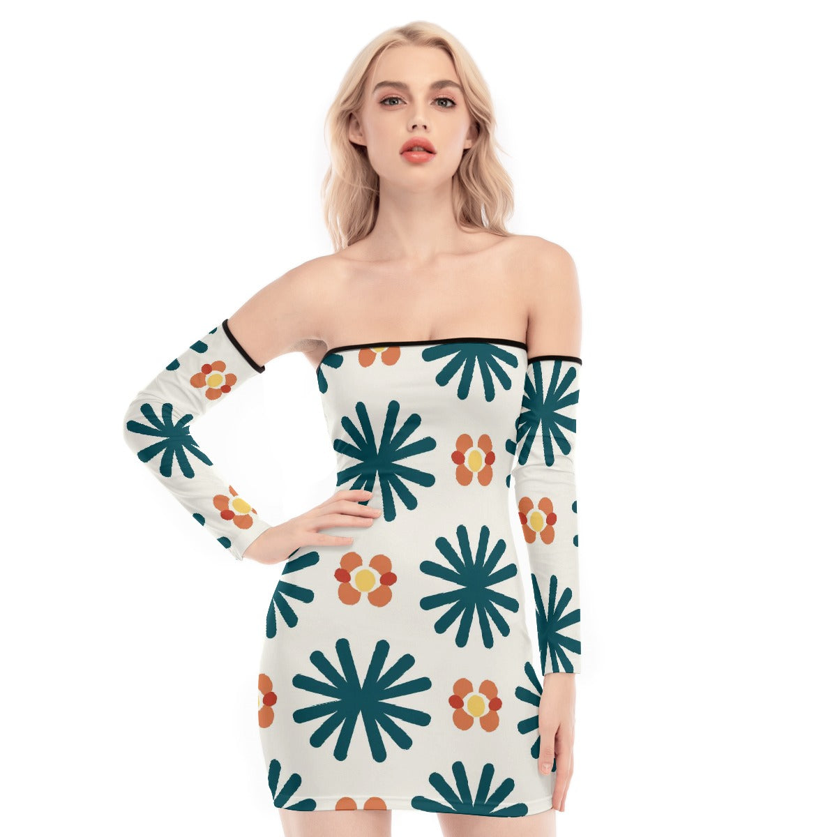 All-Over Print Women's Off-shoulder Back Lace-up Dress