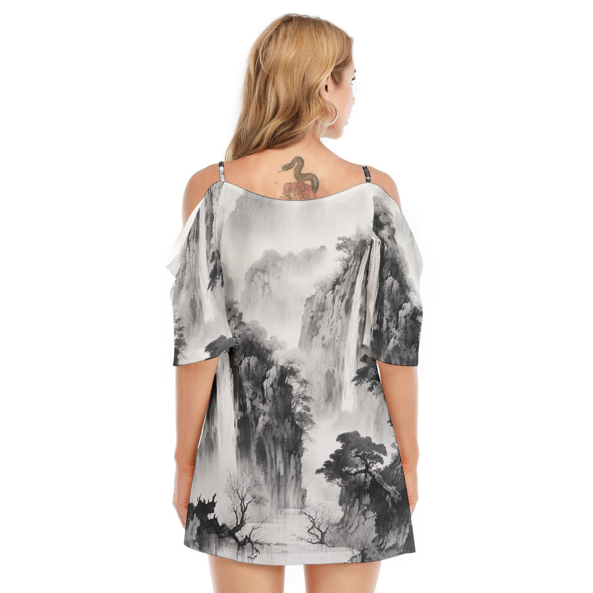 All-Over Print Women's Off-shoulder Cami Dress