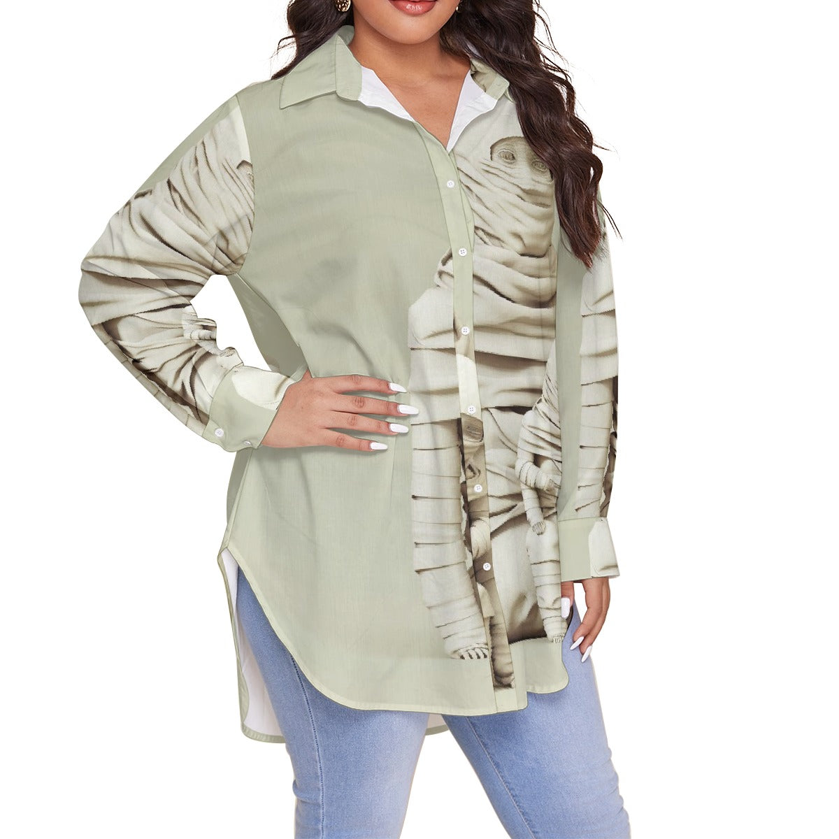 All-Over Print Women's Shirt With Long Sleeve(Plus Size)