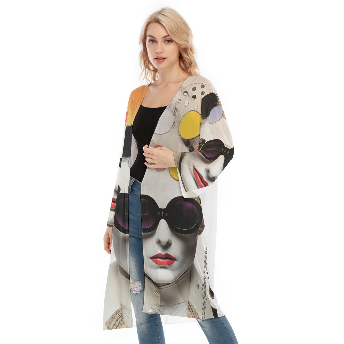 All- Over Print Women's Long Sleeve Mesh Cardigan