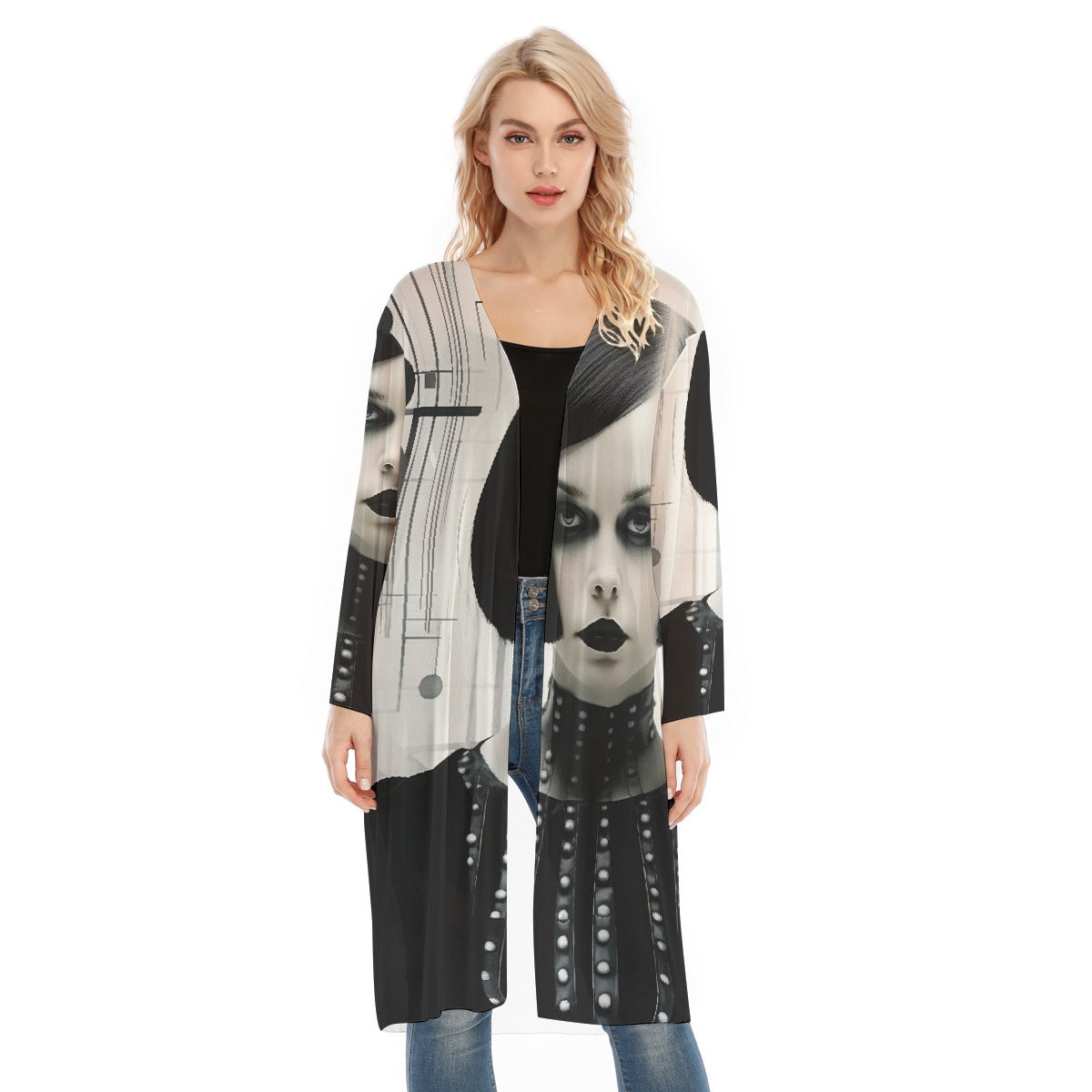 All- Over Print Women's Long Sleeve Mesh Cardigan