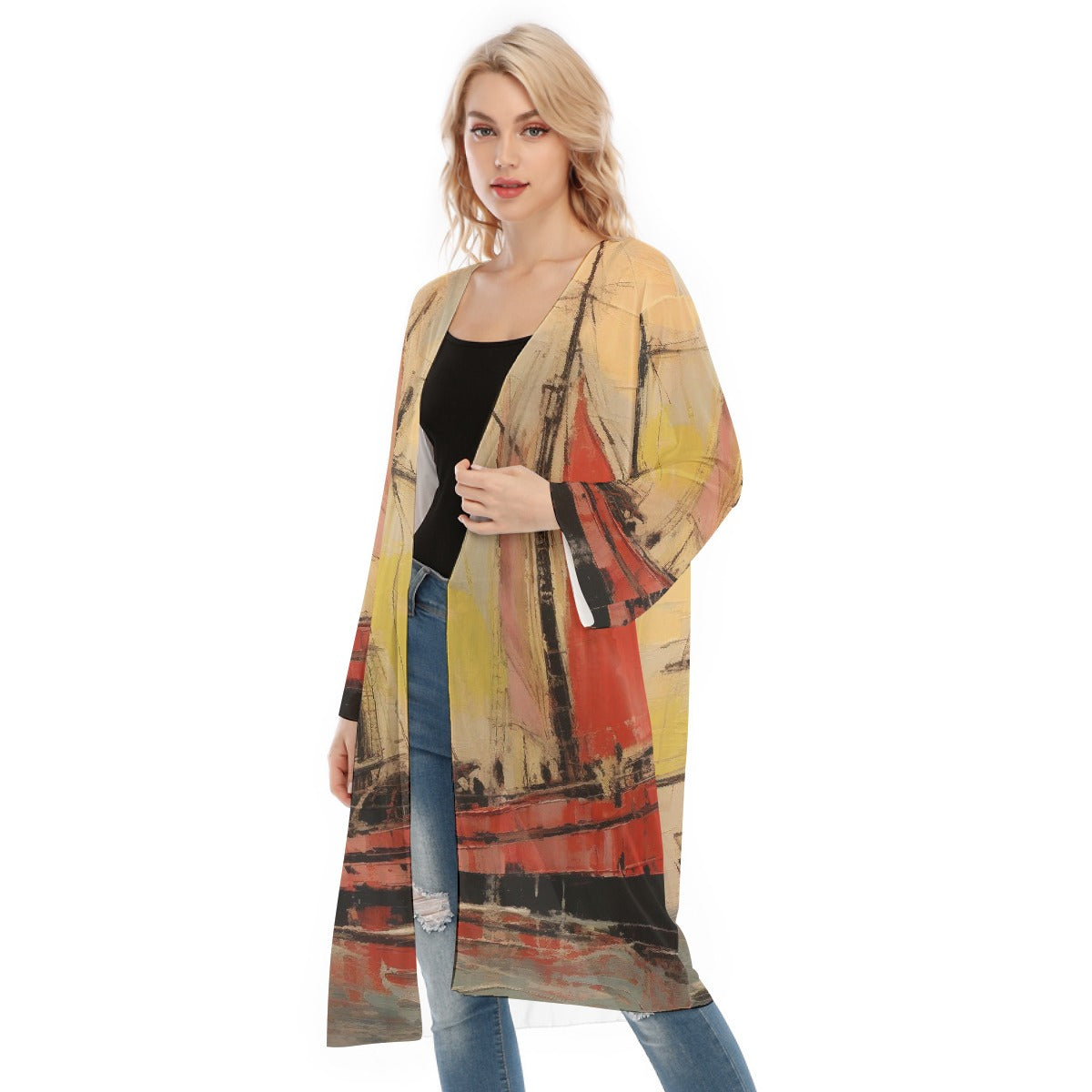 All- Over Print Women's Long Sleeve Mesh Cardigan