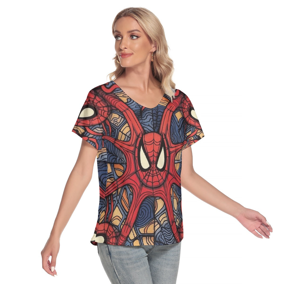 All-Over Print Women's Loose V-neck Short Sleeve T-shirt