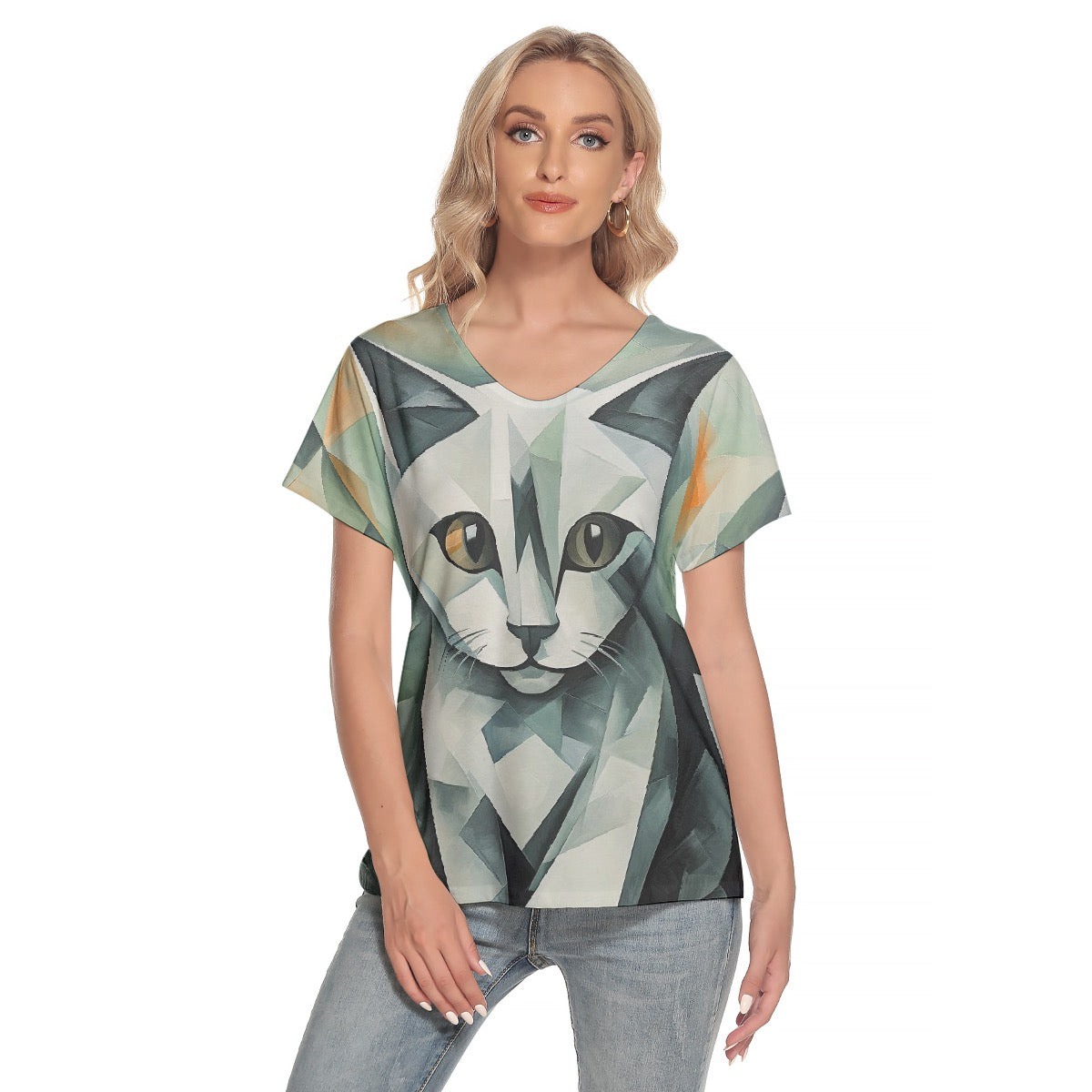 All-Over Print Women's Loose V-neck Short Sleeve T-shirt