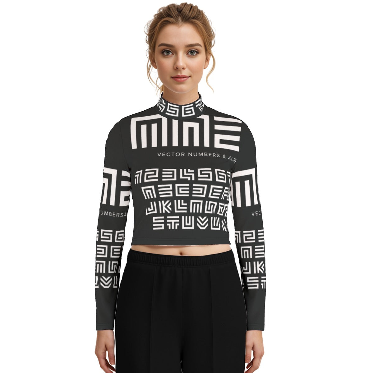 Eco-Friendly All-Over Print Women's Turtleneck T-shirt With Long Sleeve