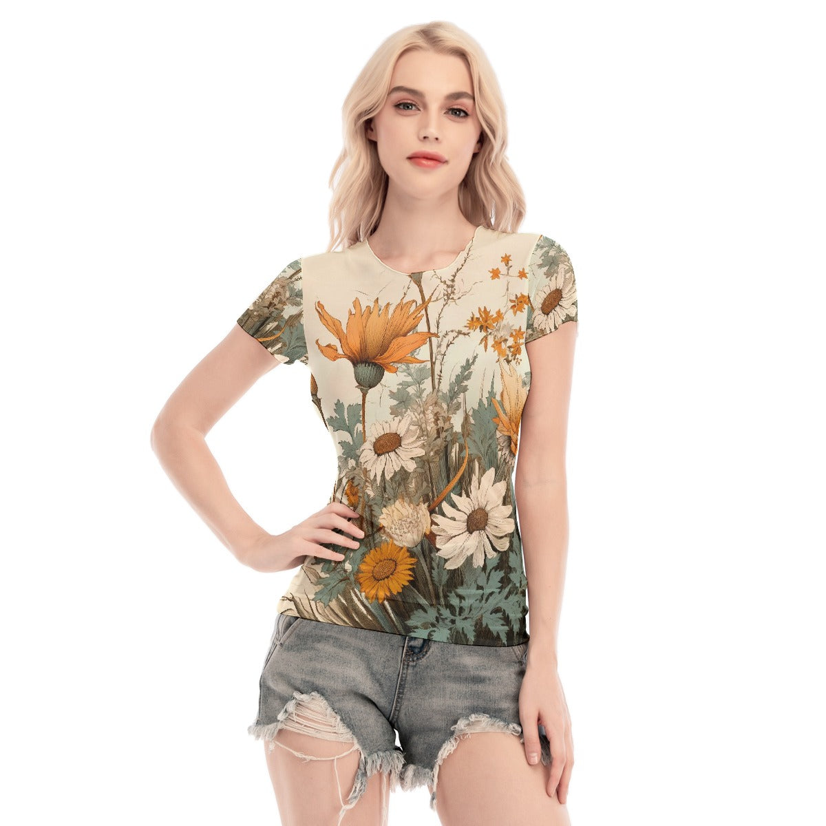 All-Over Print Women's Short Sleeve Mesh Blouse