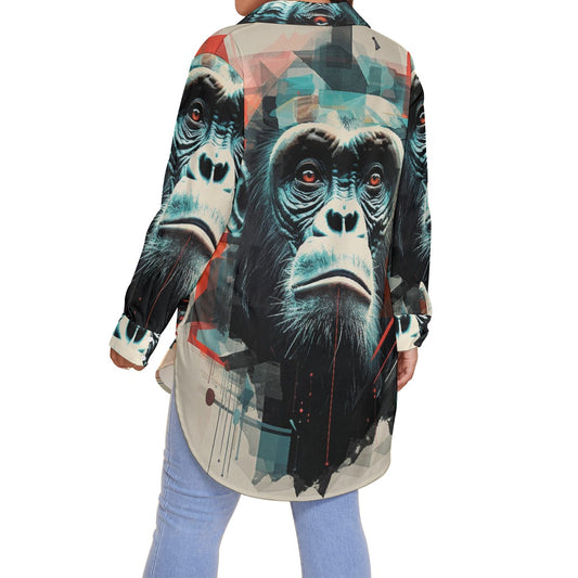 All-Over Print Women's Shirt With Long Sleeve(Plus Size)