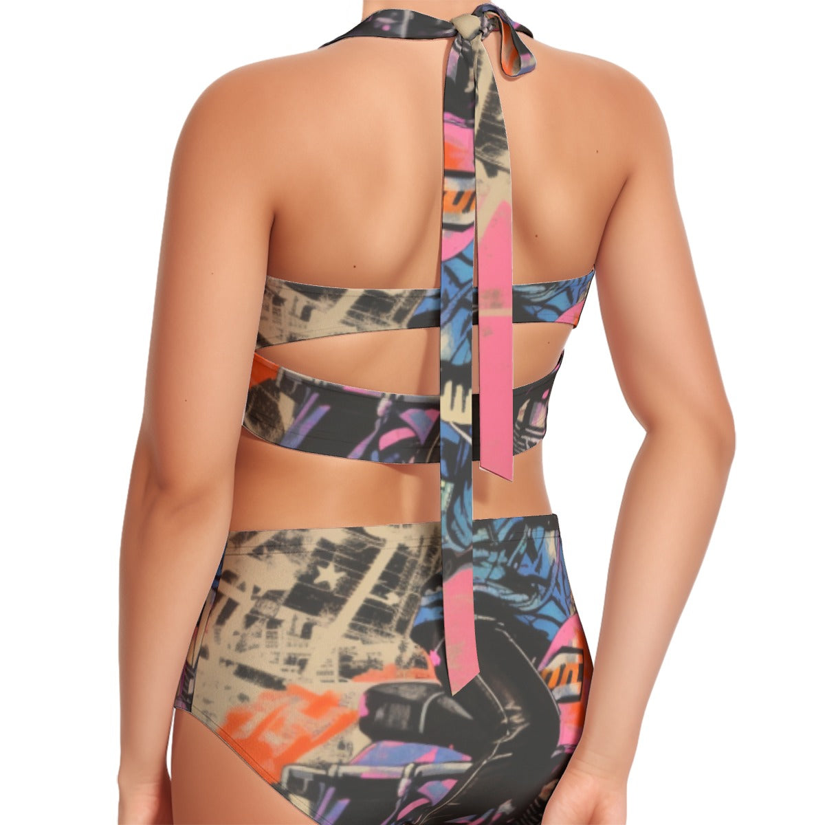 All-Over Print Women's Swimsuit Set With Halter