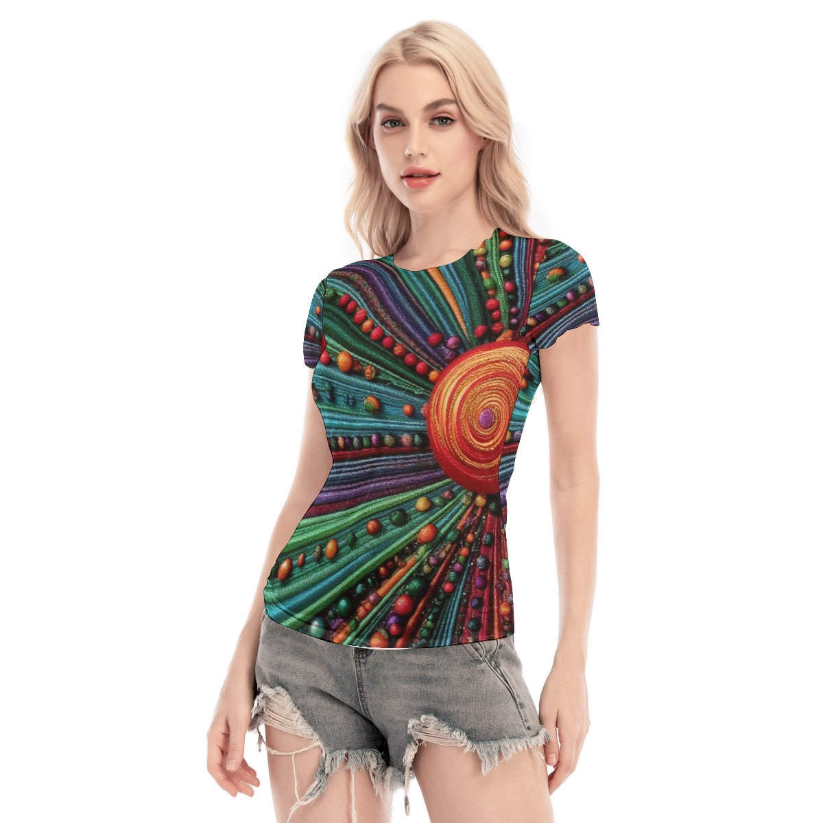 All-Over Print Women's Short Sleeve Mesh Blouse