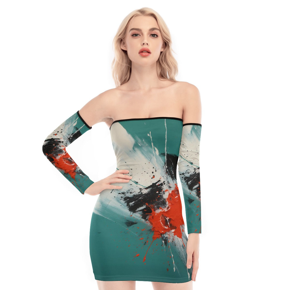 All-Over Print Women's Off-shoulder Back Lace-up Dress