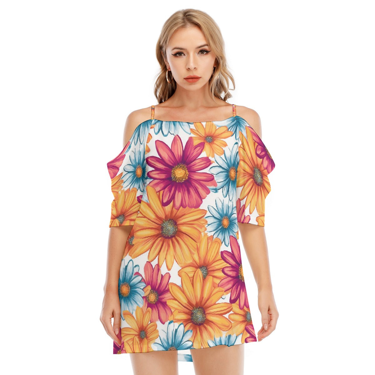 All-Over Print Women's Off-shoulder Cami Dress