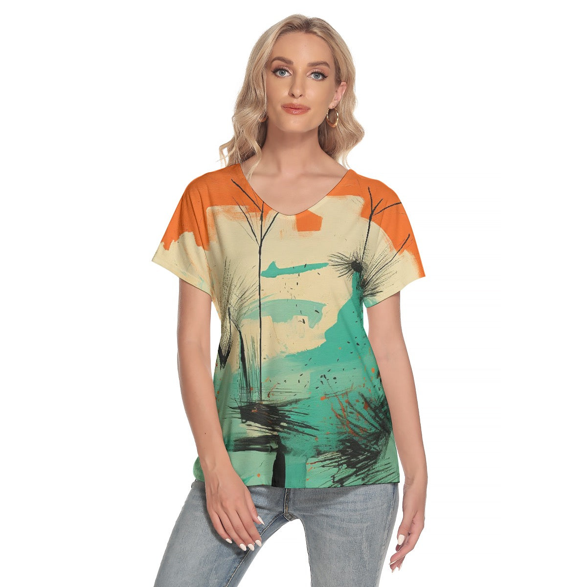 All-Over Print Women's Loose V-neck Short Sleeve T-shirt