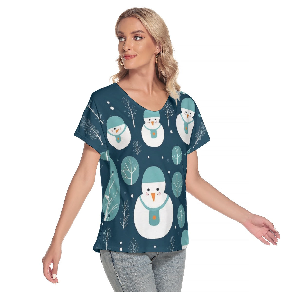 All-Over Print Women's Loose V-neck Short Sleeve T-shirt