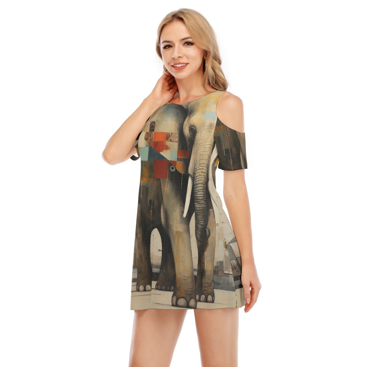 All-Over Print Women's Cold Shoulder Dress | 190GSM Cotton