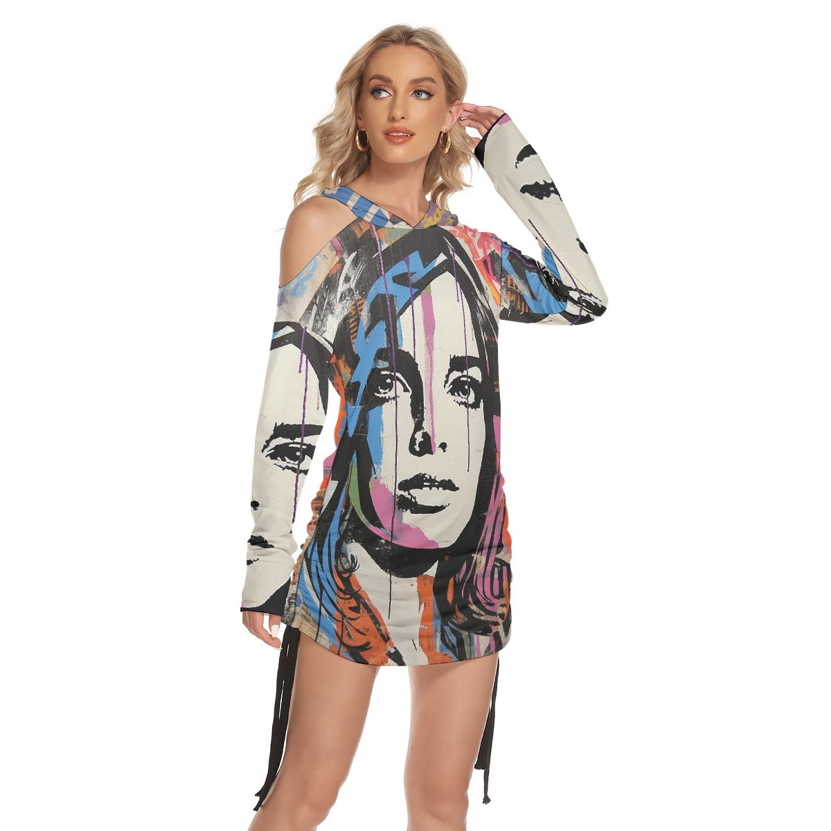 All-Over Print Women's One-shoulder Dress With Waist Shirring