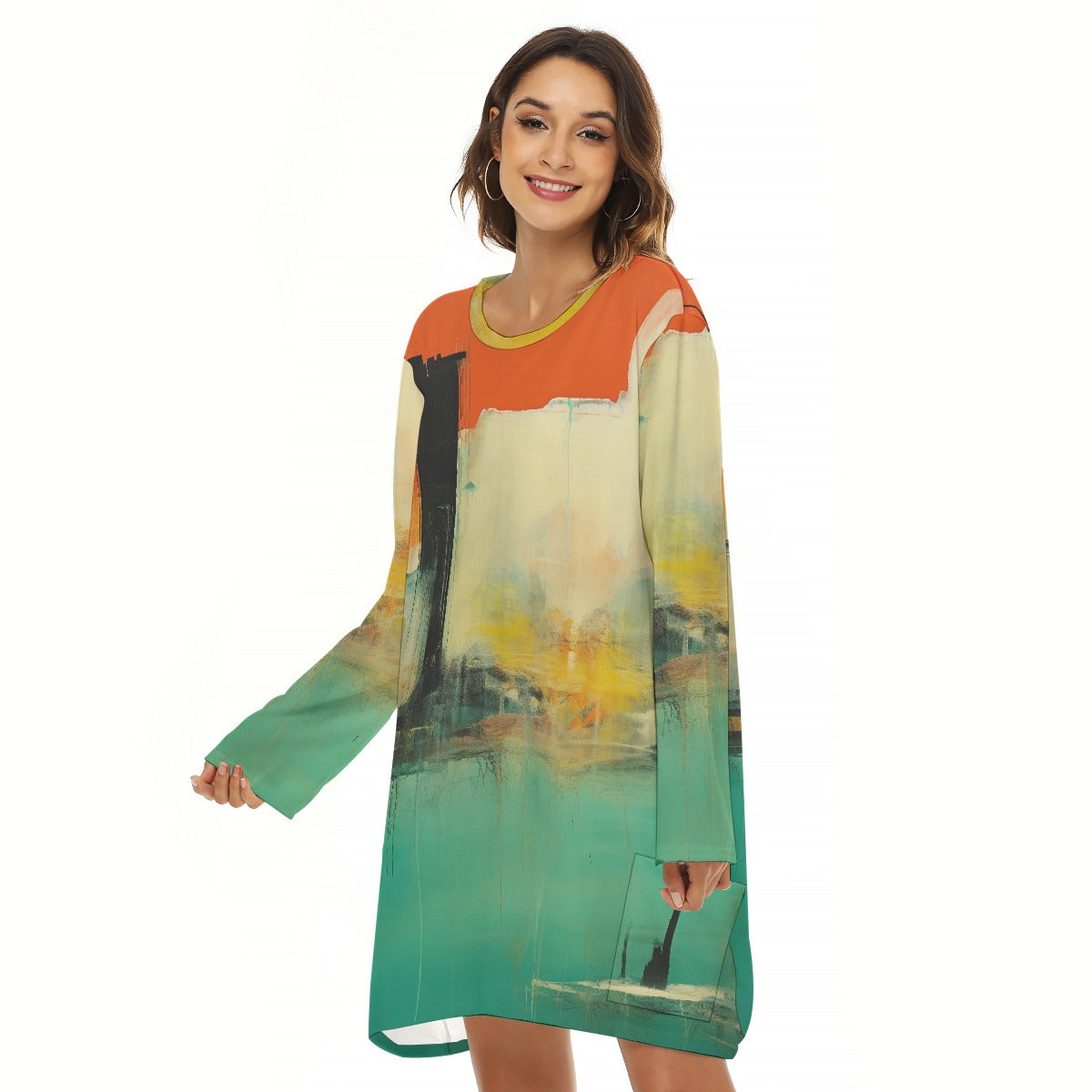 All-Over Print  Women's Loose Crew Neck Dress