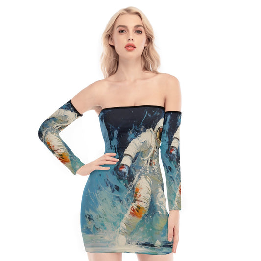 All-Over Print Women's Off-shoulder Back Lace-up Dress