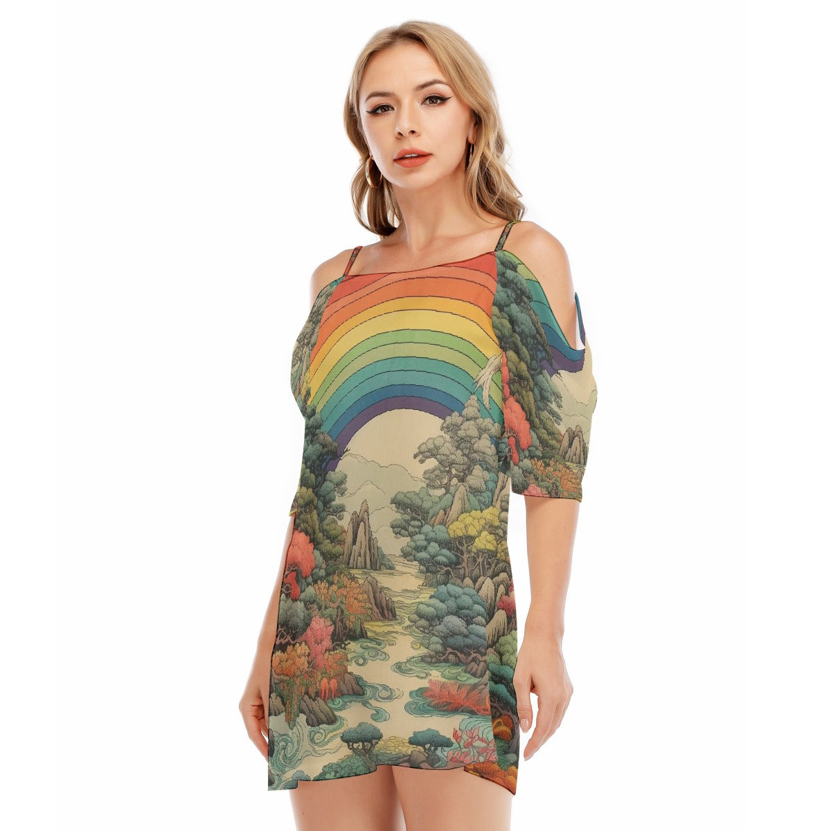 All-Over Print Women's Off-shoulder Cami Dress