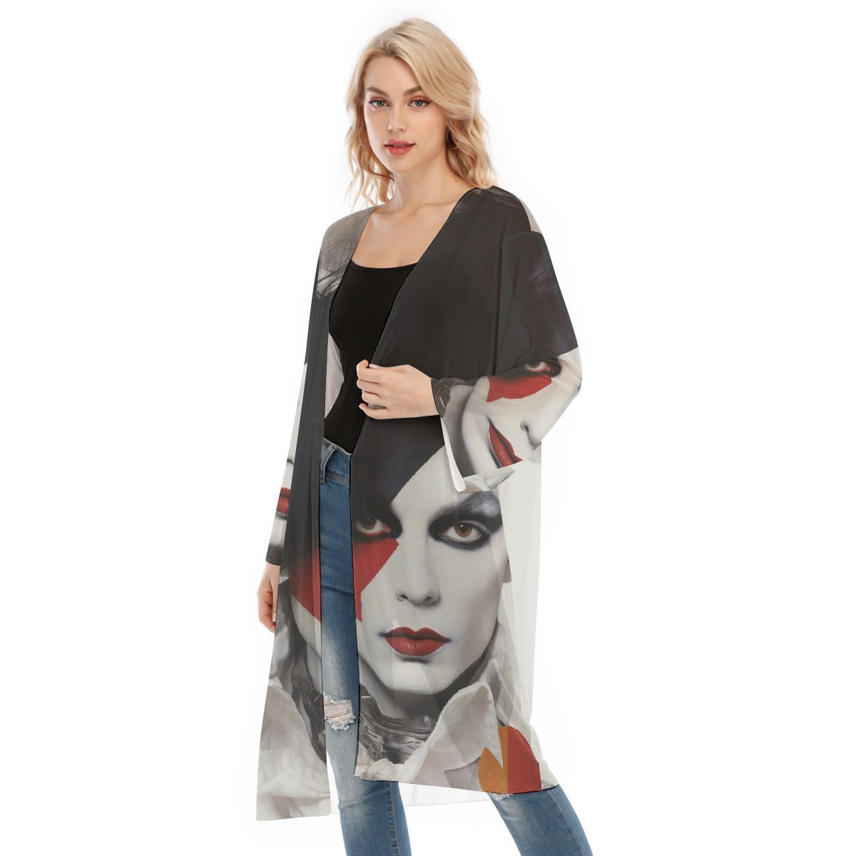 All- Over Print Women's Long Sleeve Mesh Cardigan