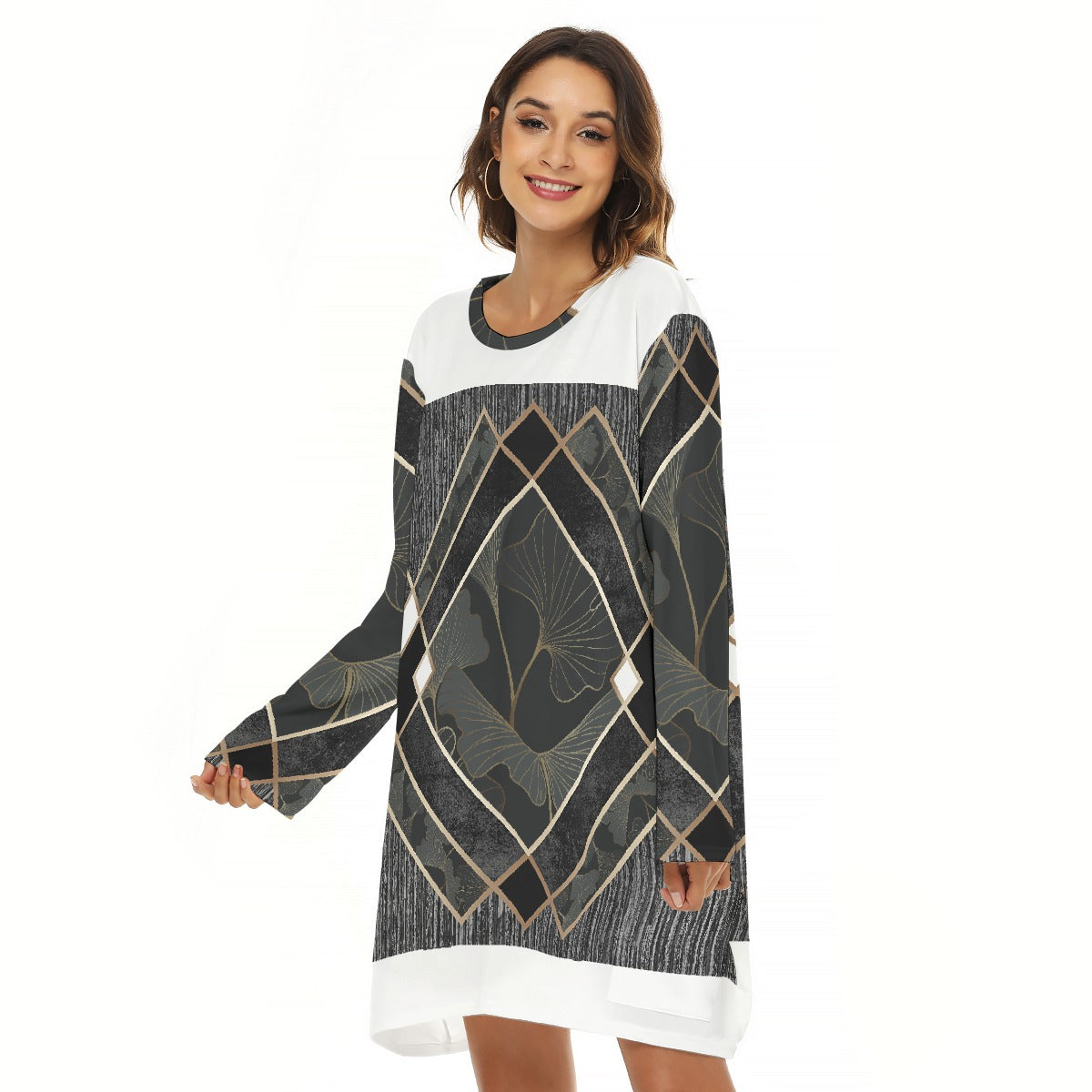 All-Over Print  Women's Loose Crew Neck Dress