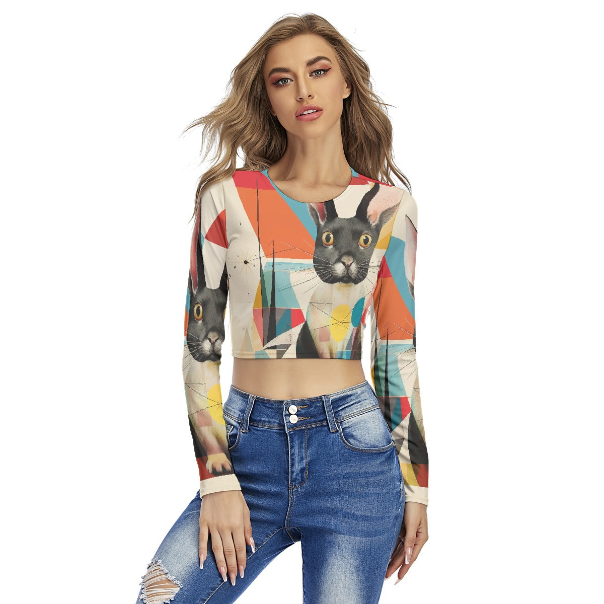 All-Over Print Women's Round Neck Crop Top T-Shirt