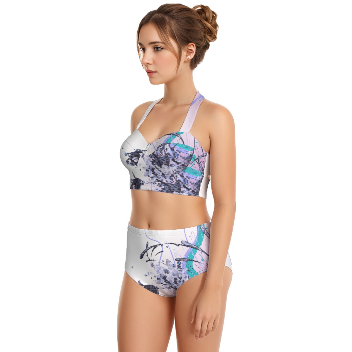 All-Over Print Women's Swimsuit Set With Halter