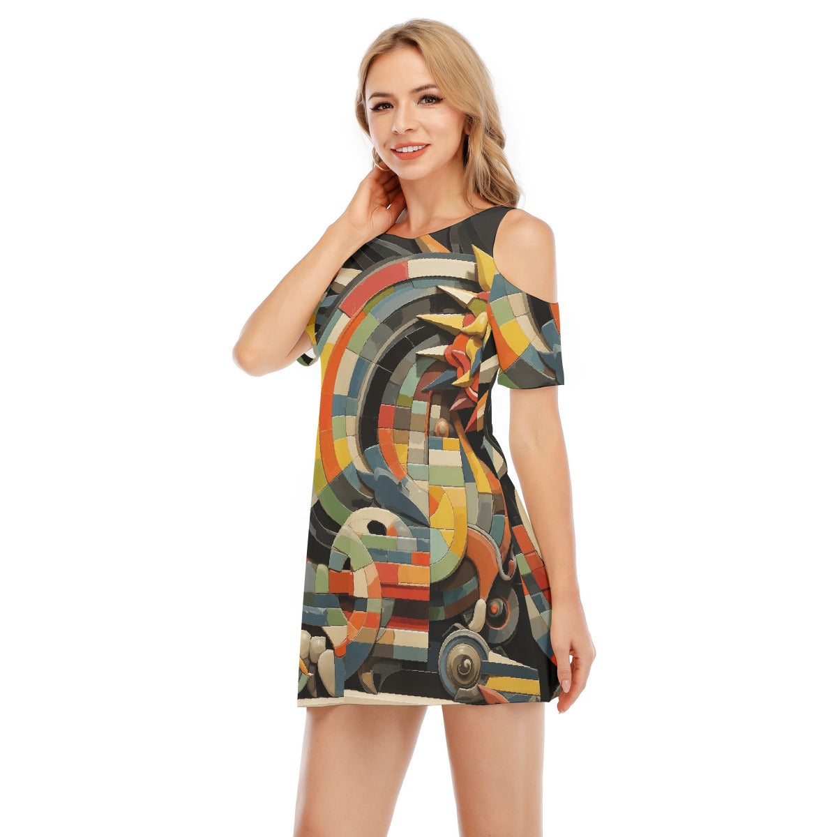 All-Over Print Women's Cold Shoulder Dress | 190GSM Cotton