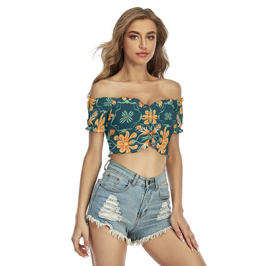 All-Over Print Women's One-shoulder Off-the-navel Short Sleeve T-shirt