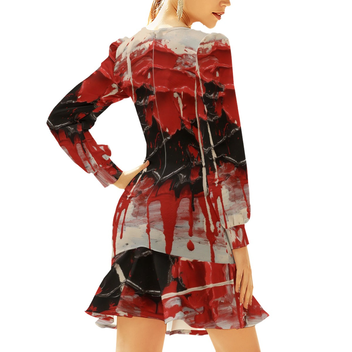 All-Over Print Women's Ruffle Hem Skinny Dress