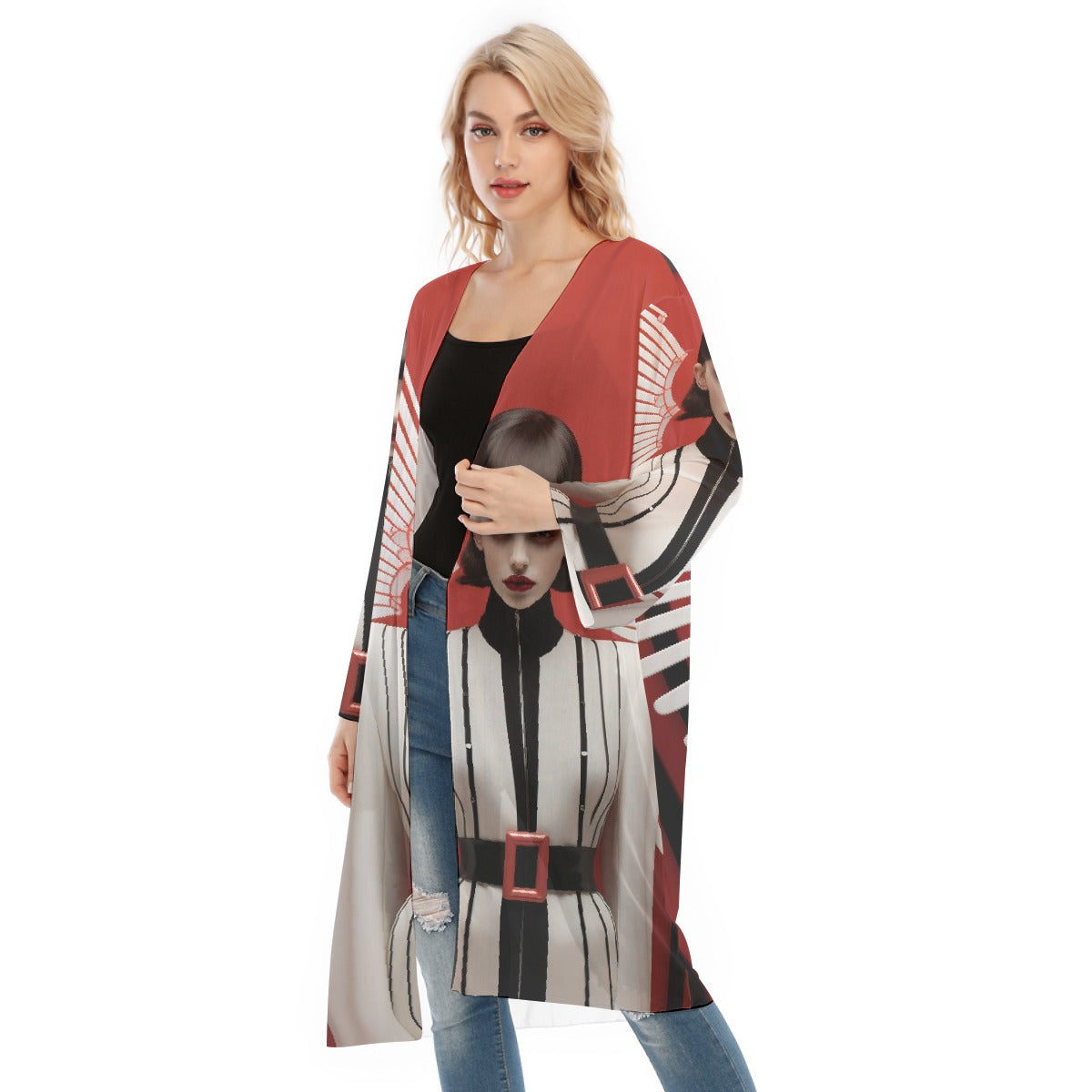 All- Over Print Women's Long Sleeve Mesh Cardigan