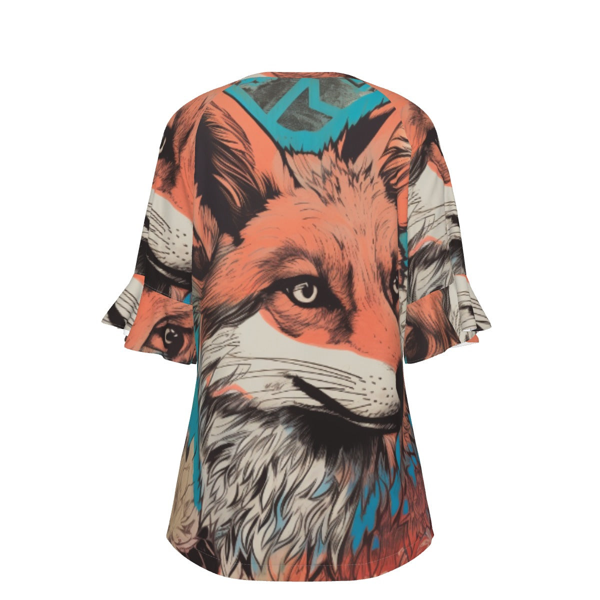 All-Over Print V-neck Women's T-shirt With Bell Sleeve