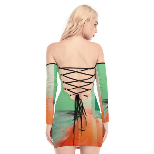 All-Over Print Women's Off-shoulder Back Lace-up Dress