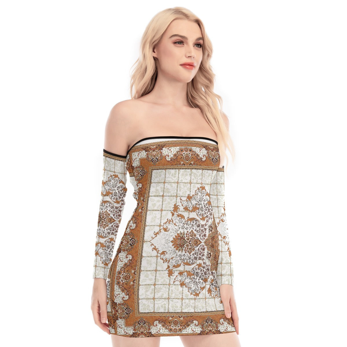 All-Over Print Women's Off-shoulder Back Lace-up Dress