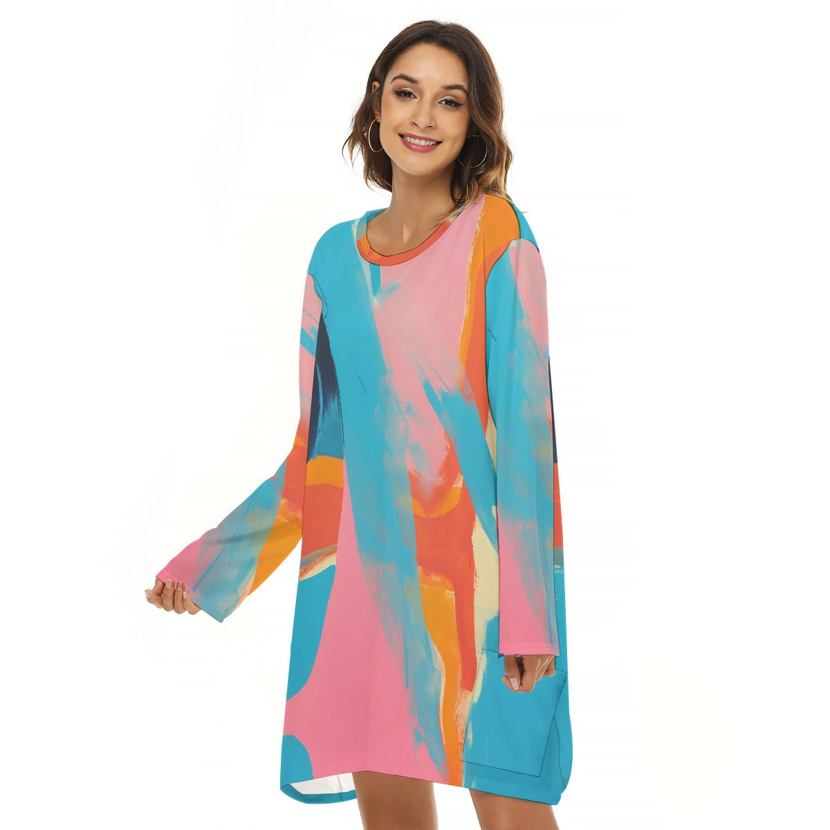 All-Over Print  Women's Loose Crew Neck Dress