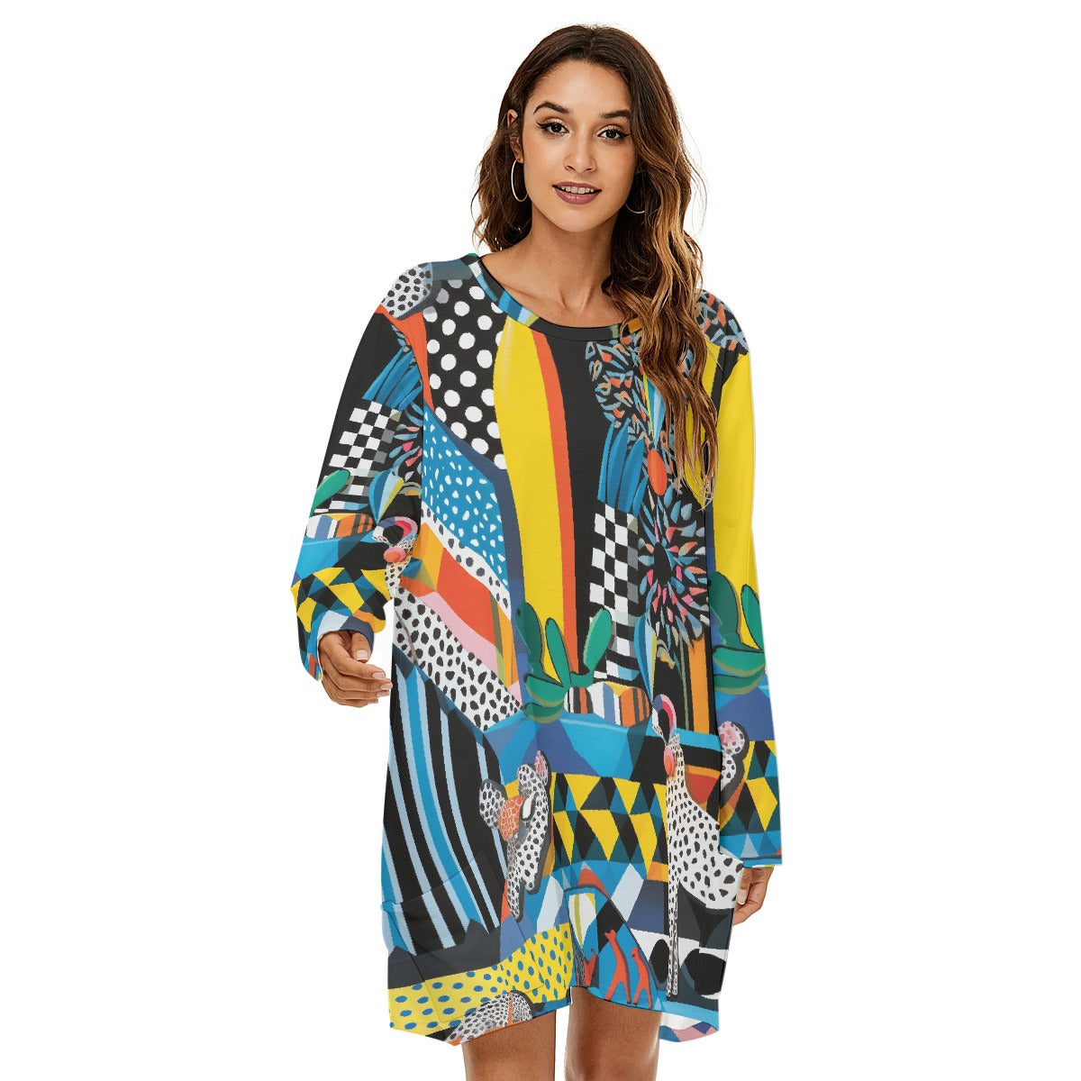 All-Over Print  Women's Loose Crew Neck Dress