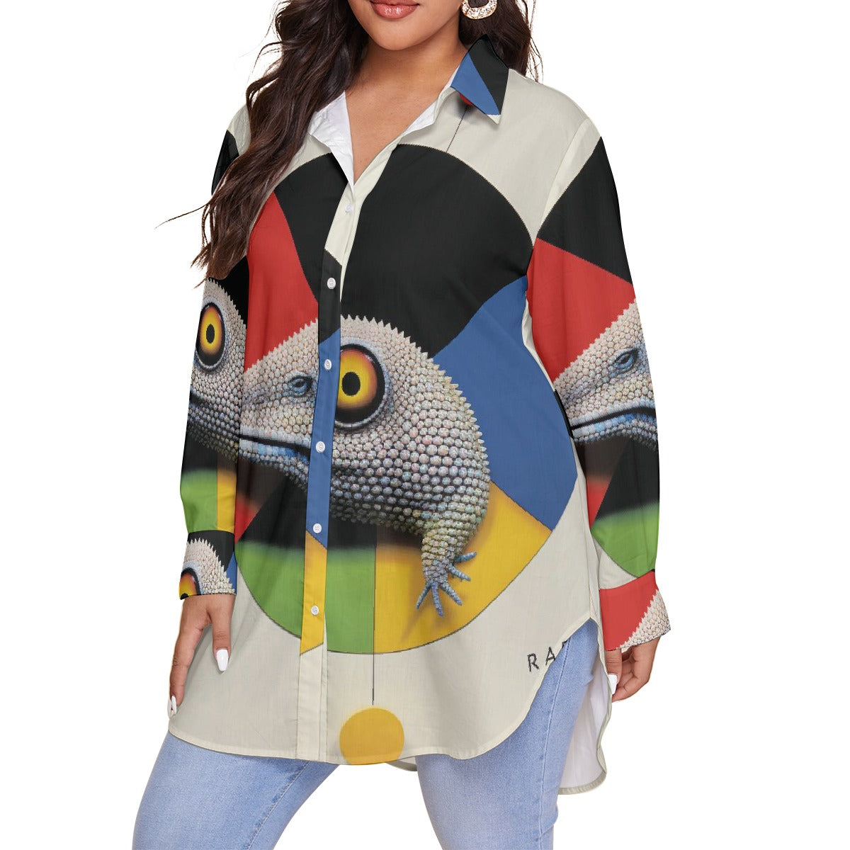 All-Over Print Women's Shirt With Long Sleeve(Plus Size)